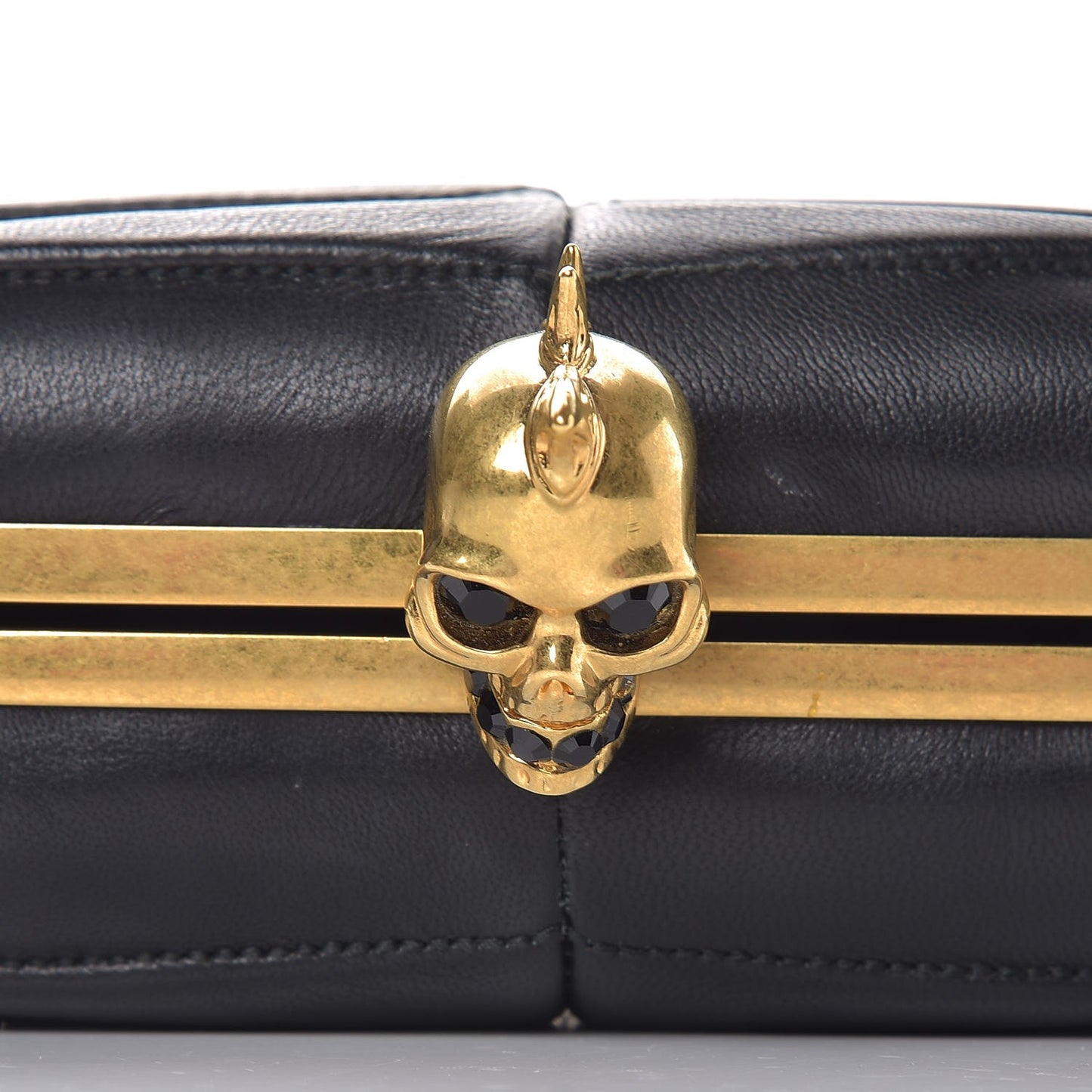 Lambskin Pleated Skull Box Clutch Black