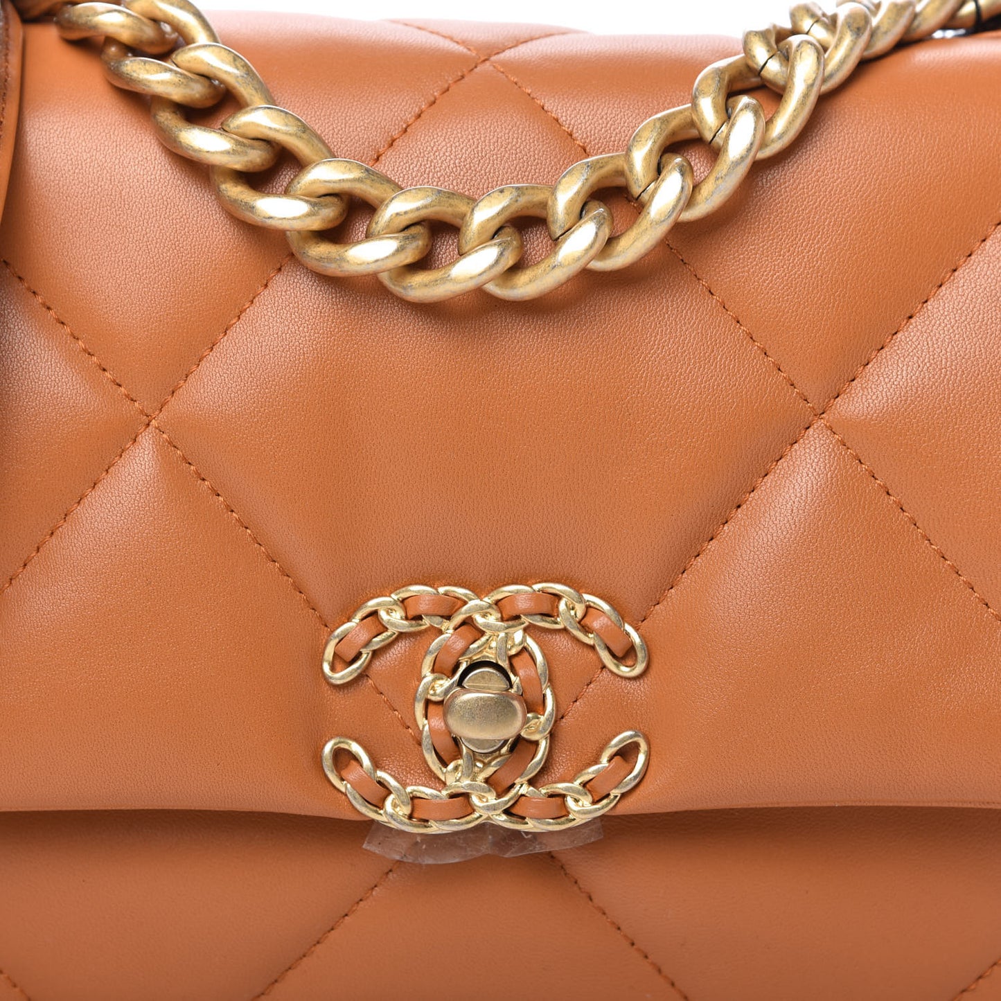 Lambskin Quilted Medium Chanel 19 Flap Light Brown
