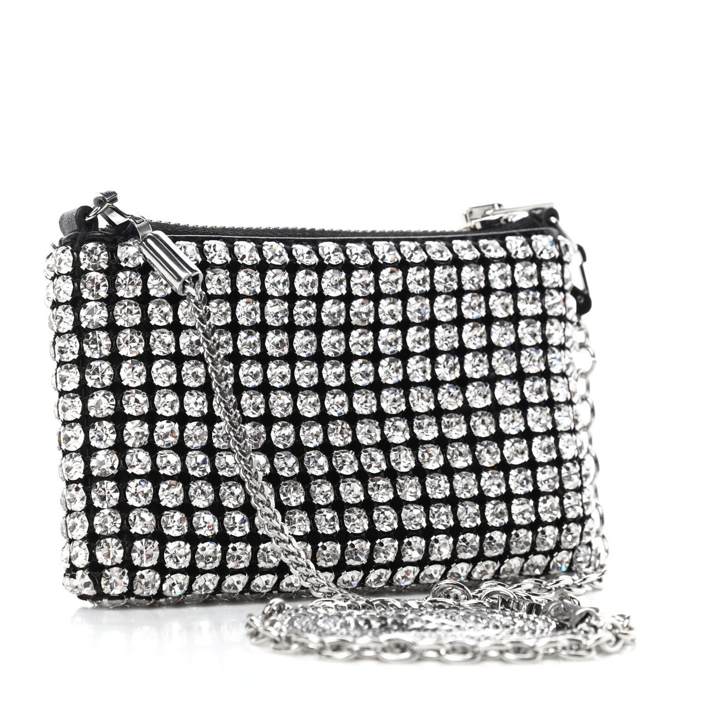 Mesh Crystal Rhinestone Nano Heiress Shoulder Bag Black Silver