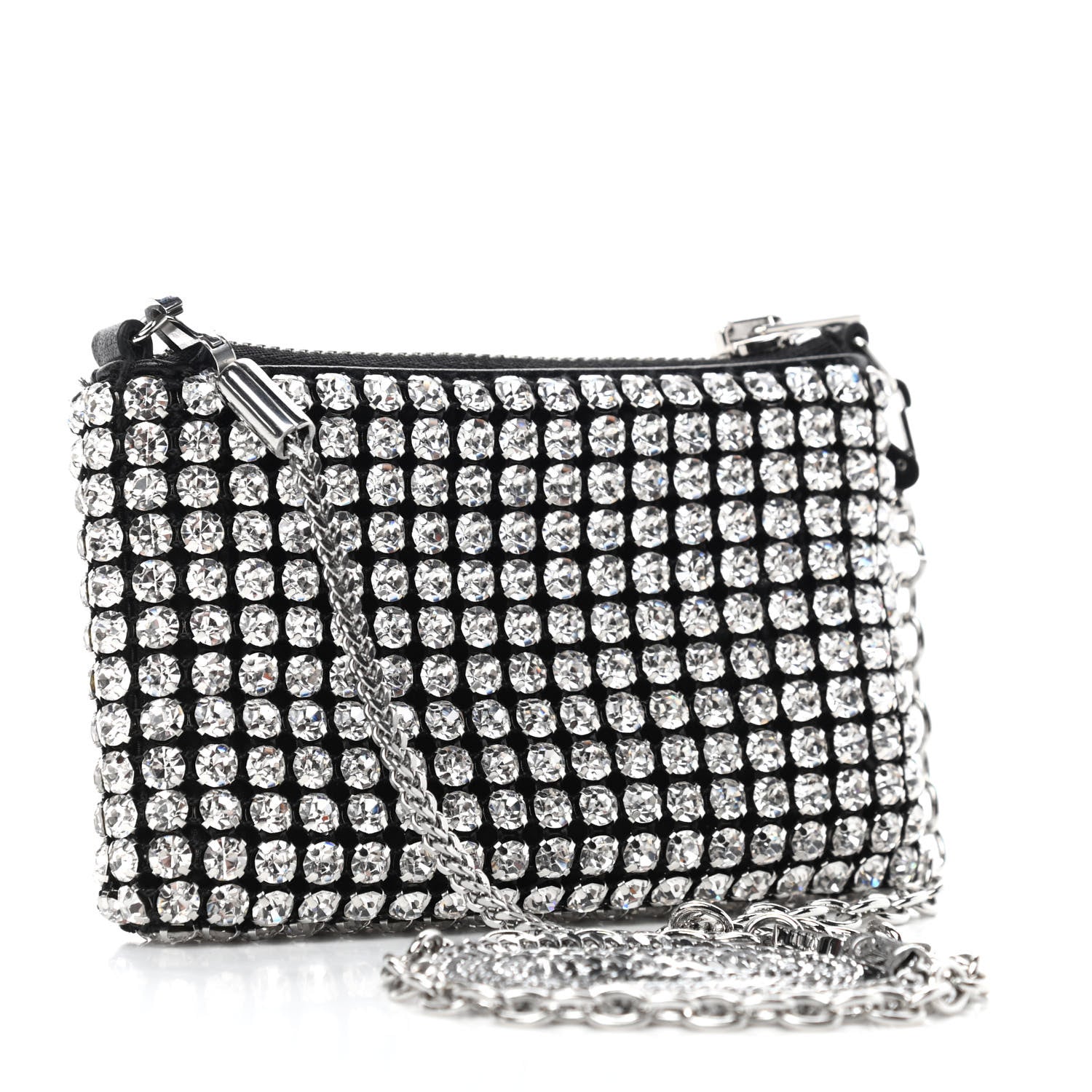 Alexander Wang Mesh Crystal Rhinestone Nano Heiress Shoulder Bag Black Silver 2 of 4