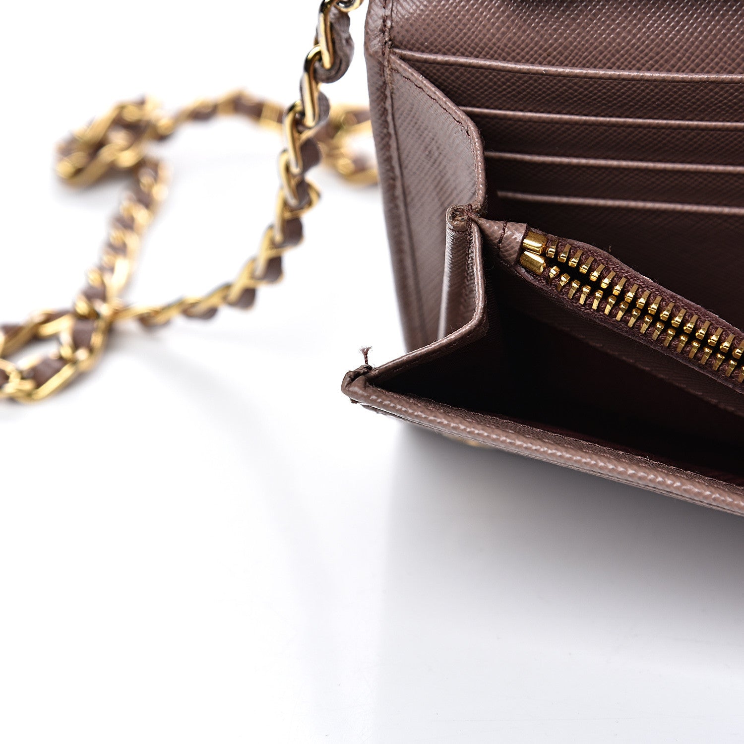 Prada Saffiano Metal Oro Chain Wallet Dark Rose 12 of 14