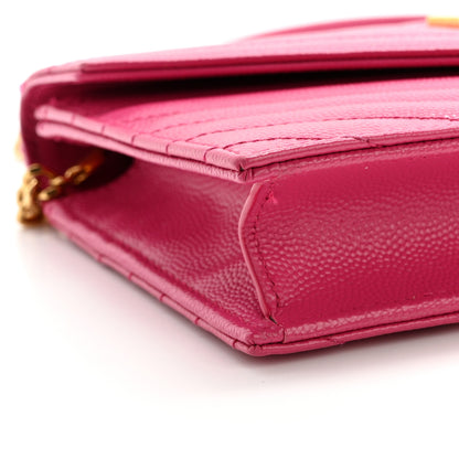 Saint Laurent Grain De Poudre Matelasse Chevron Monogram Envelope Chain Wallet Fresh Fuchsia 9 of 14