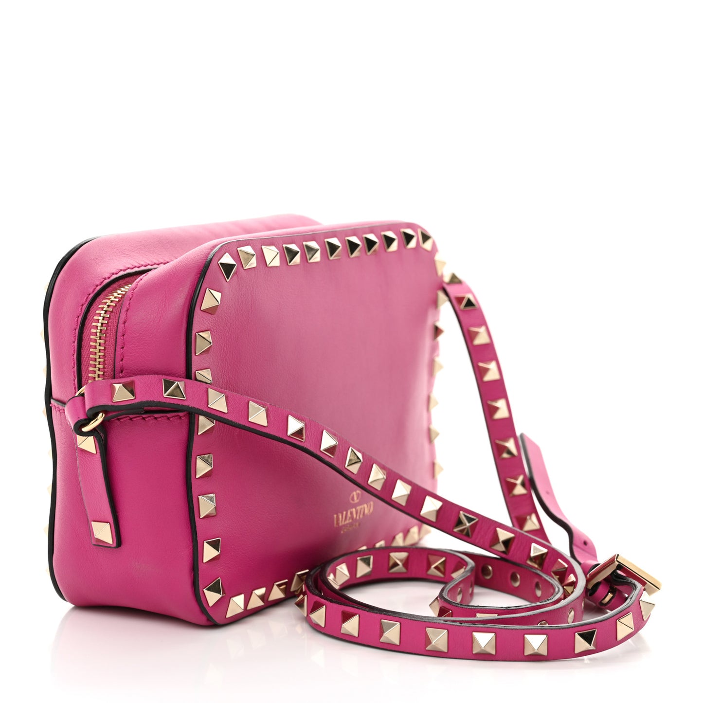 Calfskin Rockstud Camera Crossbody Bag Rose Violet