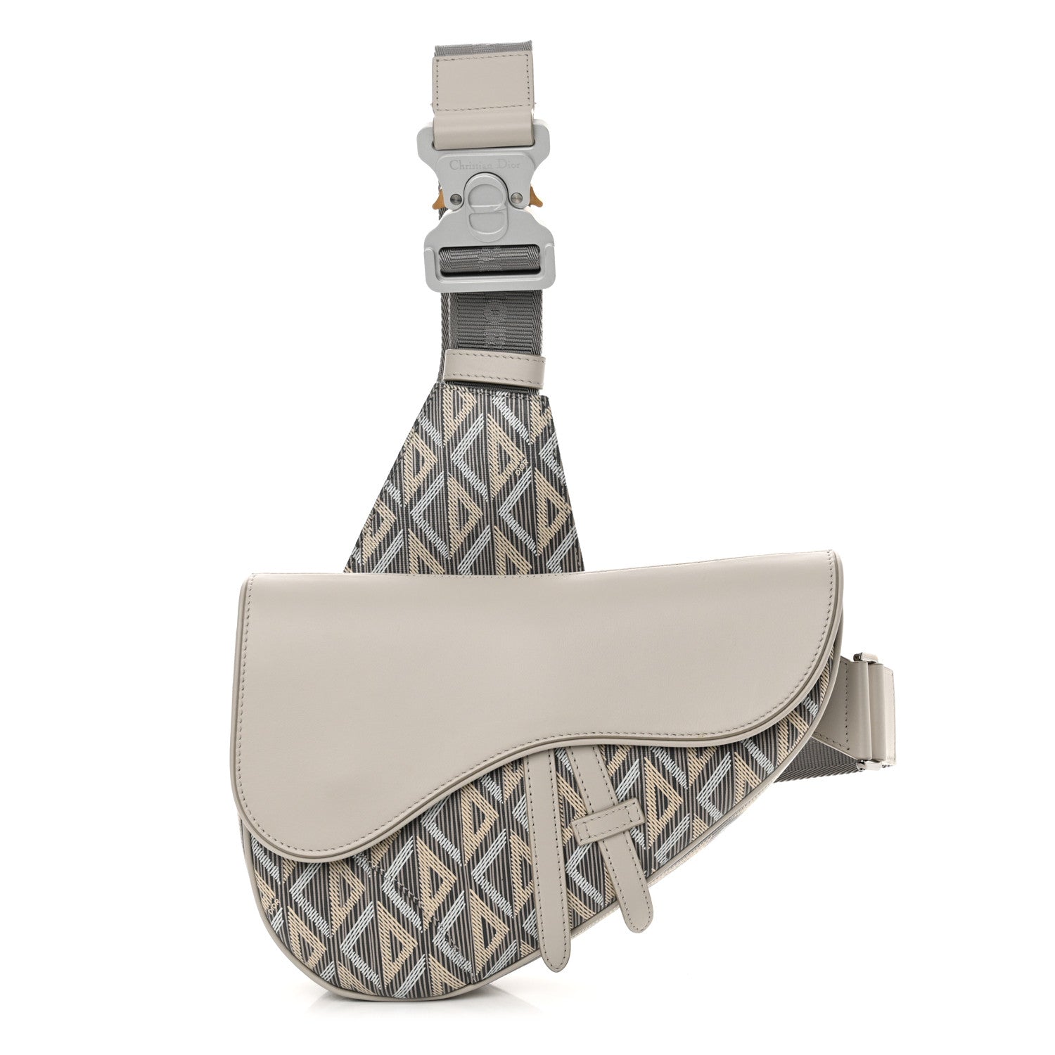 Christian Dior Coated Canvas Calfskin CD Diamond Mens Saddle Bag Greige Multicolor 1 of 14