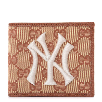 Gucci X MLB Monogram NY Yankees Bi-Fold Wallet Beige Ruggine Ivory 1 of 9