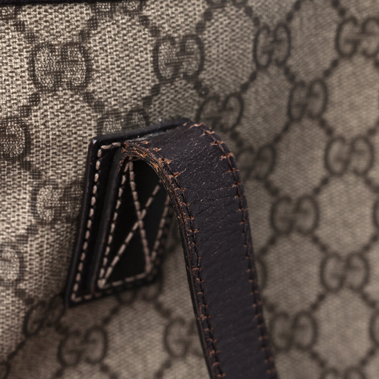 GG Supreme Monogram Medium Zippered Shopping Tote Dark Brown