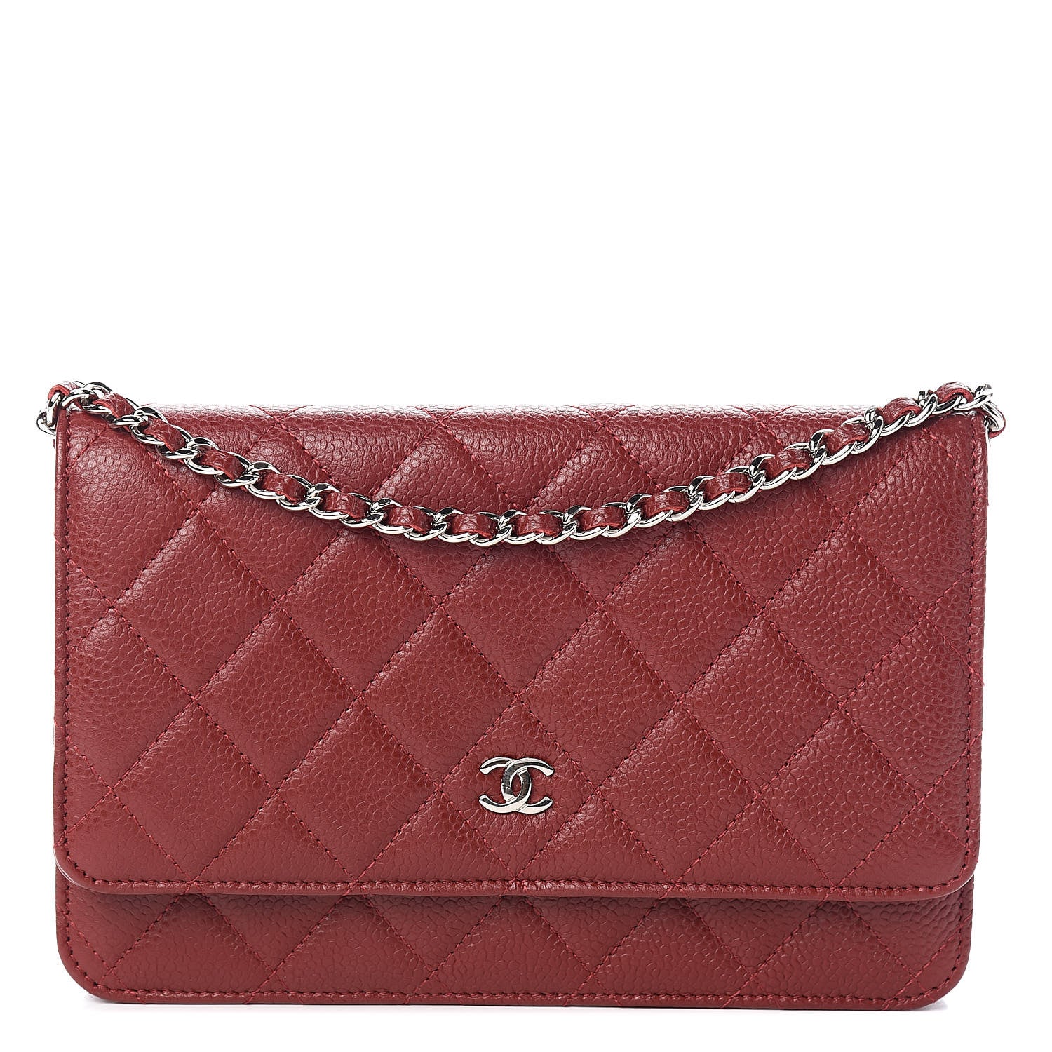Chanel Caviar Quilted Wallet On Chain WOC Dark Red 1 of 12