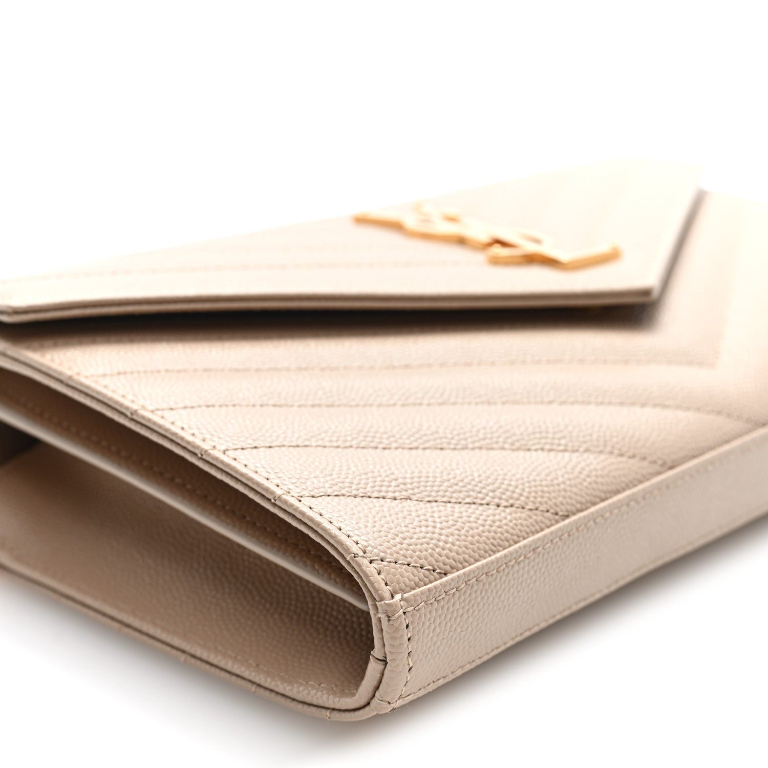 Saint Laurent Grain De Poudre Matelasse Chevron Monogram Chain Wallet Dark Beige 7 of 8