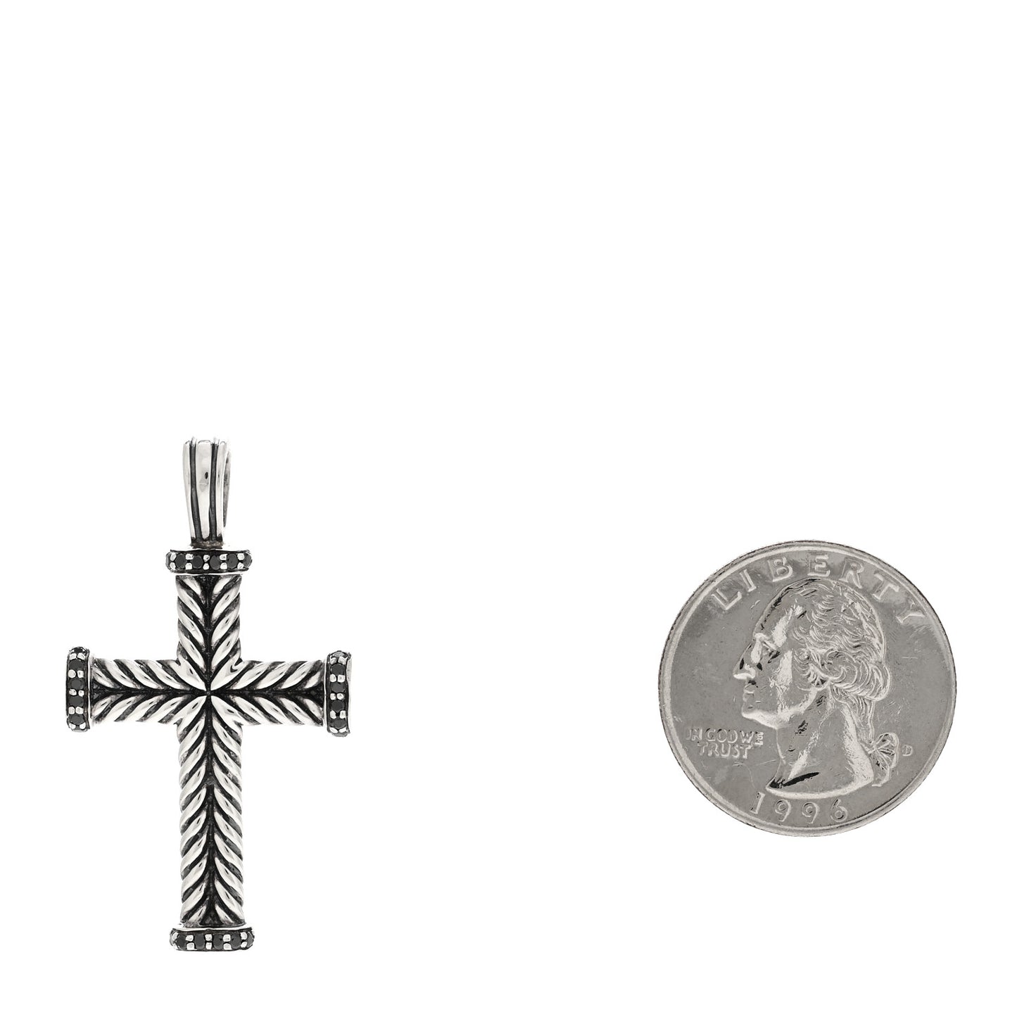 Sterling Silver Black Diamond Mens Chevron Cross Pendant