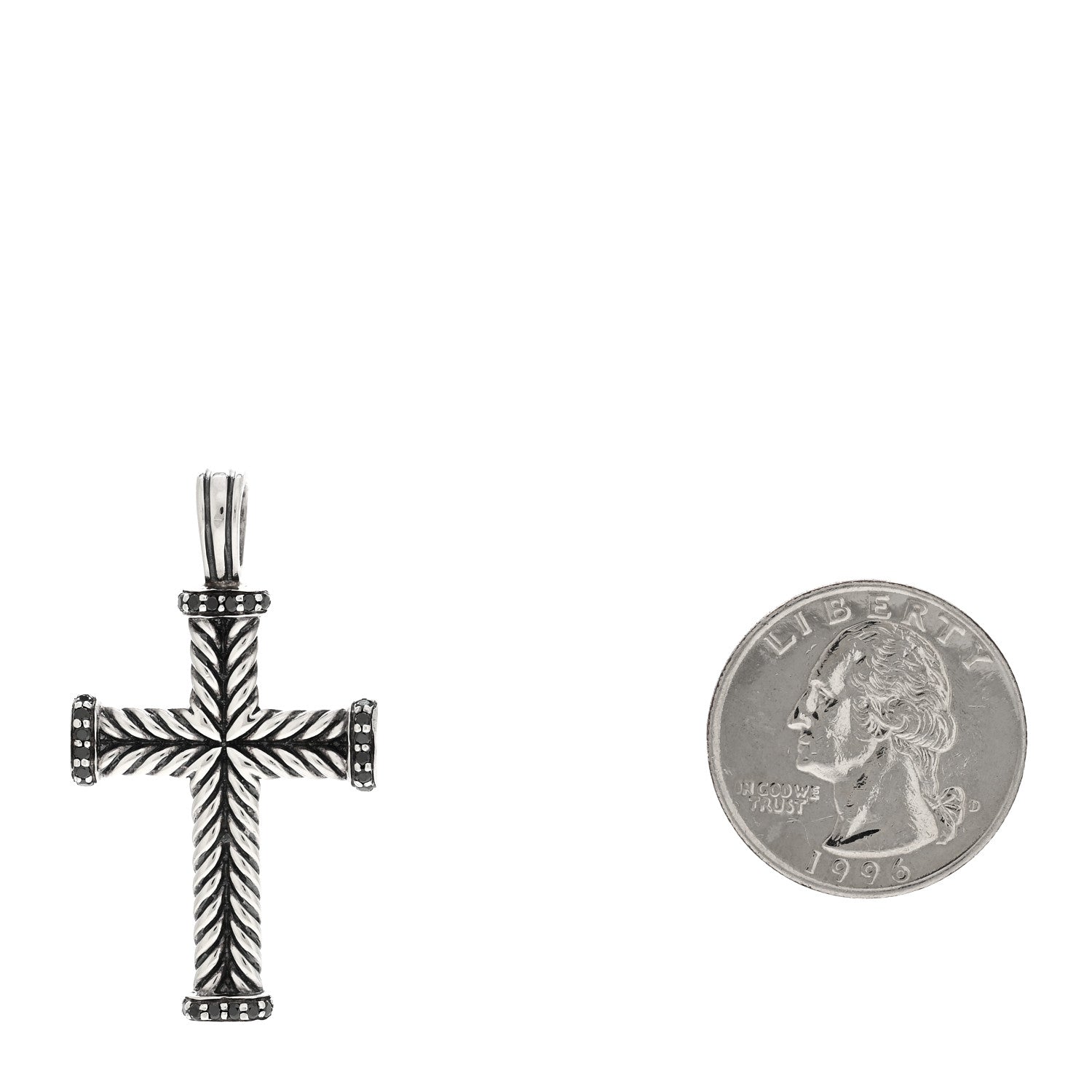 David Yurman Sterling Silver Black Diamond Mens Chevron Cross Pendant 2 of 3