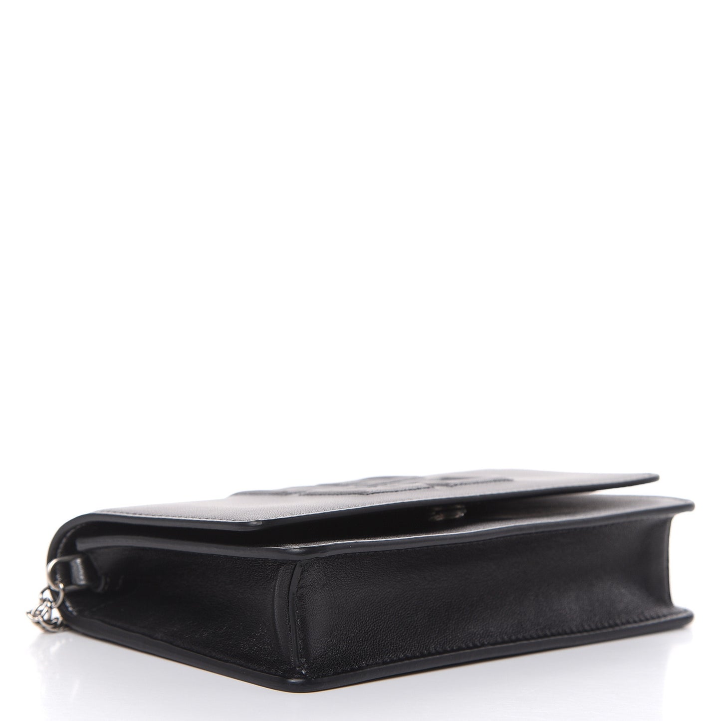 Lambskin Emblem Chain Wallet Black