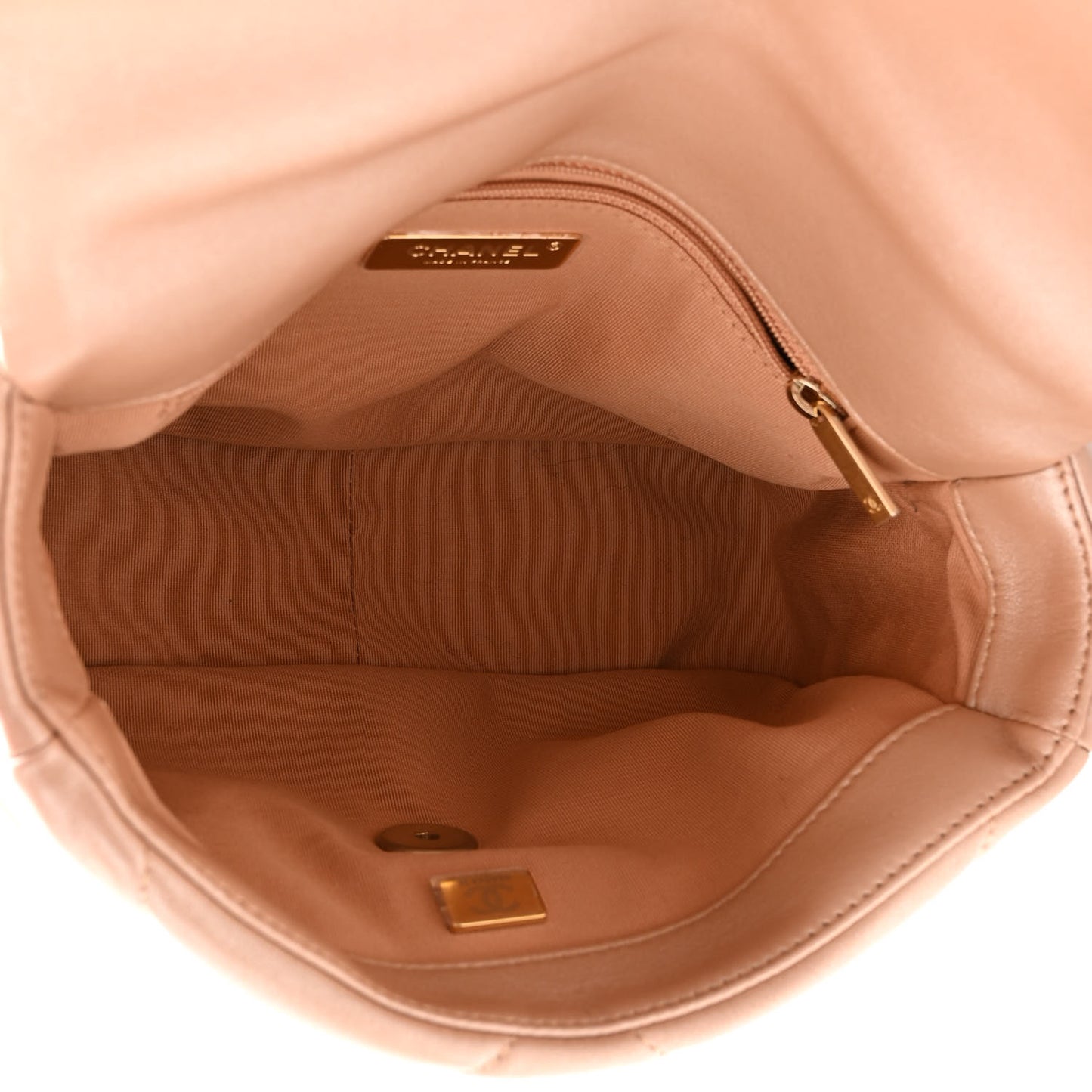 Shiny Lambskin Quilted Medium Chanel 19 Flap Beige