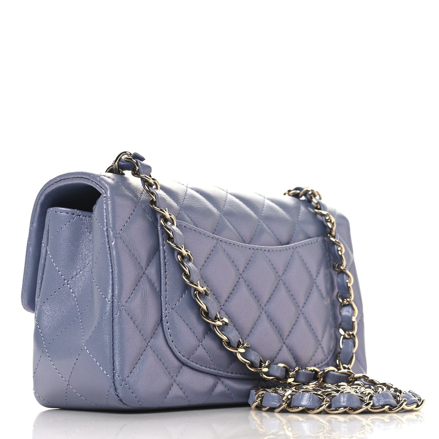 Iridescent Lambskin Quilted Mini Rectangular Flap Light Purple