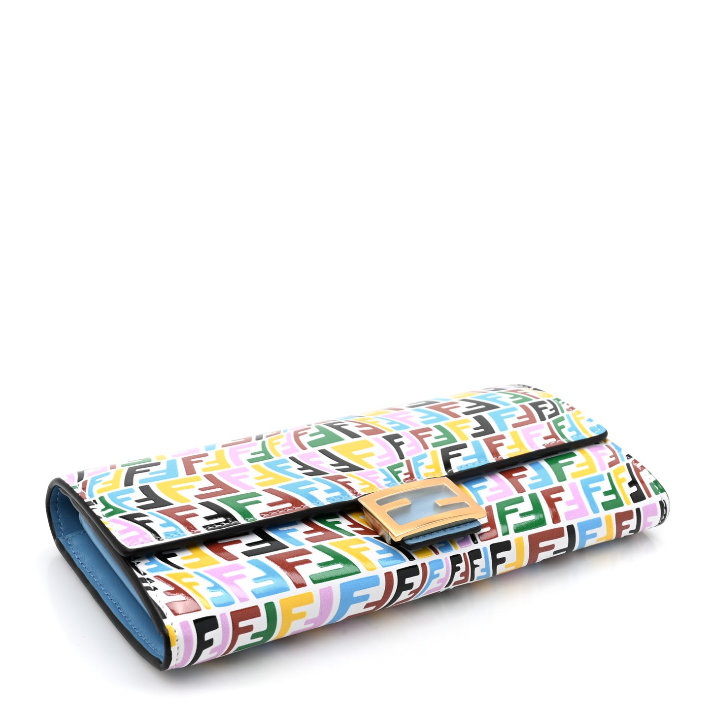X SARAH COLEMAN Vitello Liberty Ceylon Micro FF Fish Eye Embossed Continental Envelope Wallet Multicolor Cyber Blue