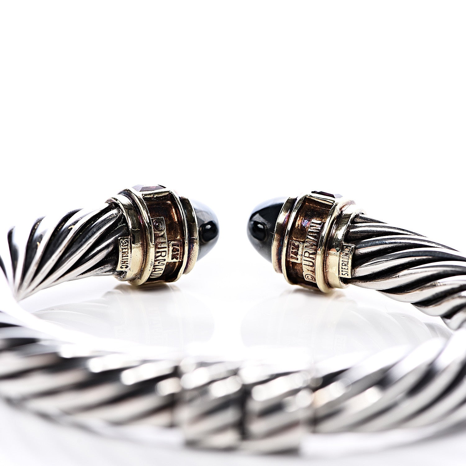 David Yurman Sterling Silver 14K Yellow Gold Hematite Garnet 10mm Cable Classics Bracelet 4 of 4