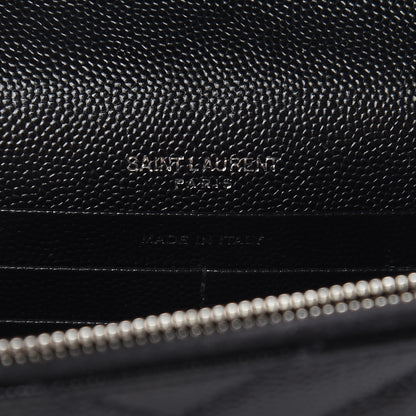 Saint Laurent Grain De Poudre Matelasse Chevron Monogram Envelope Chain Wallet Black 6 of 10