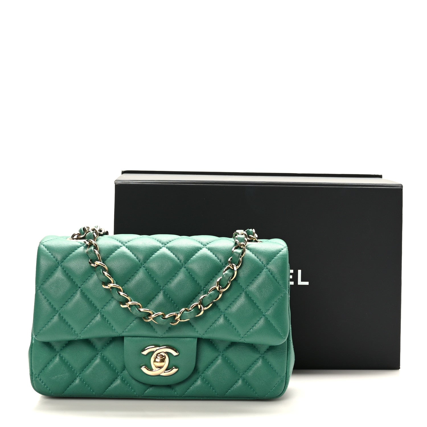 Chanel Lambskin Quilted Mini Rectangular Flap Dark Green 11 of 11