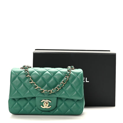 Chanel Lambskin Quilted Mini Rectangular Flap Dark Green 11 of 11