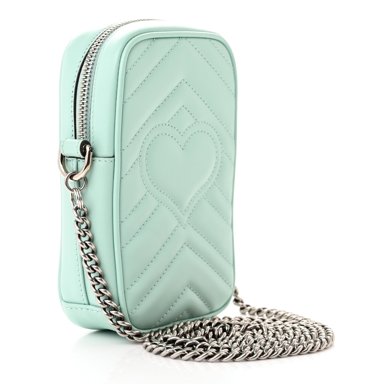 Gucci Calfskin Matelasse Mini GG Marmont Crossbody Bag Water Green 3 of 10