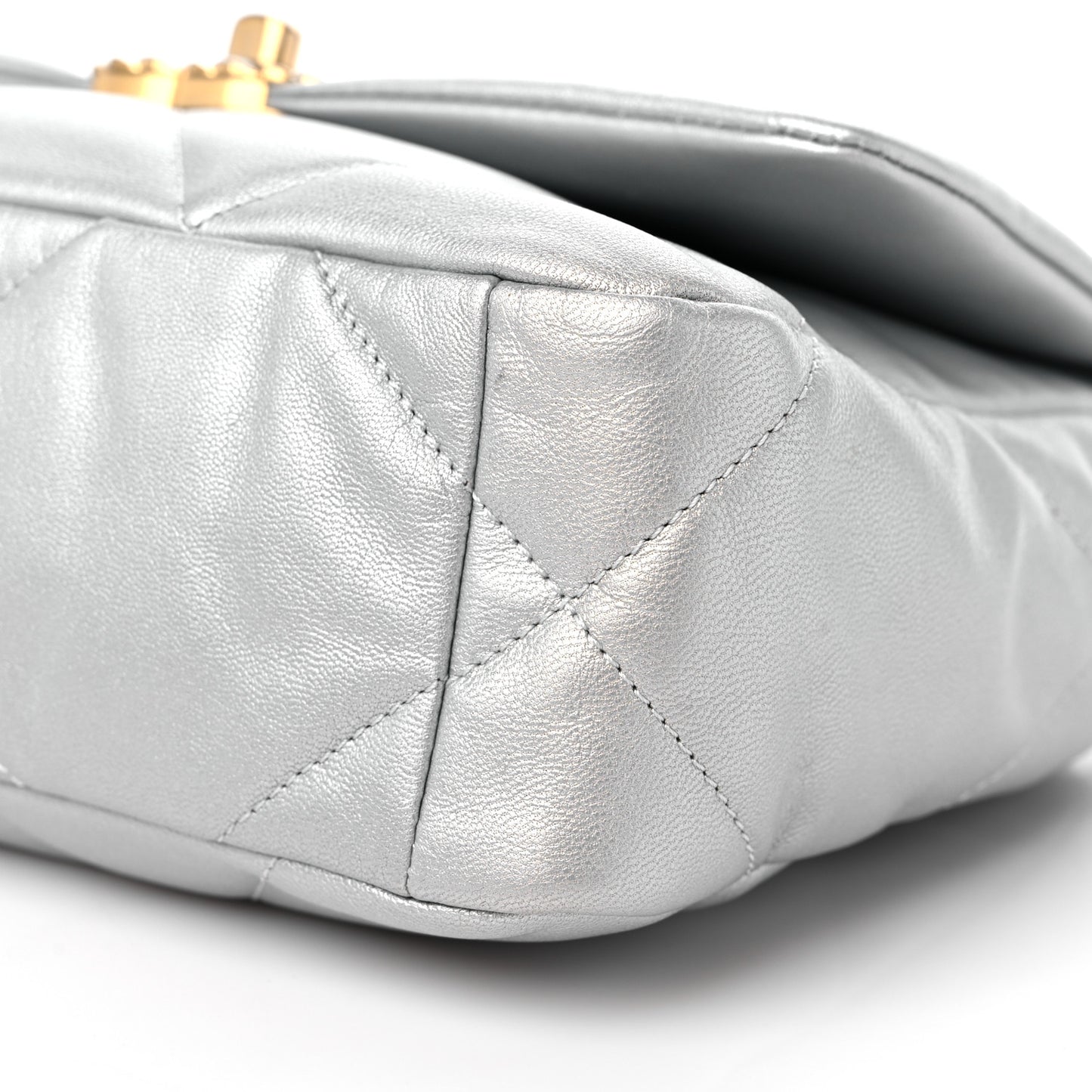 Metallic Goatskin Quilted Medium Chanel 19 Flap Silver