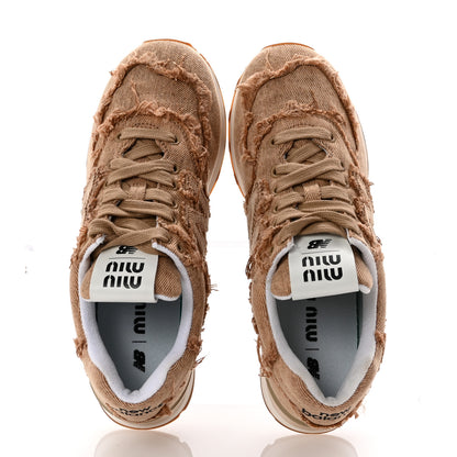 Miu Miu X NEW BALANCE Denim Marmorizzato 574 Sneakers 38.5 Cognac 2 of 10