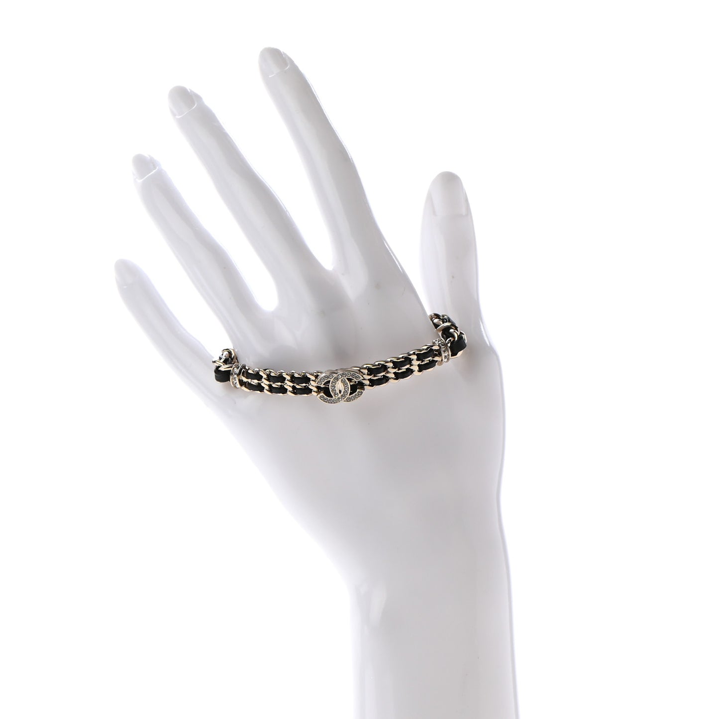 Lambskin Crystal CC Chain Bracelet Gold Black