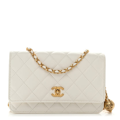 Chanel Lambskin Quilted CC Pearl Crush Wallet on Chain WOC White 1 of 12