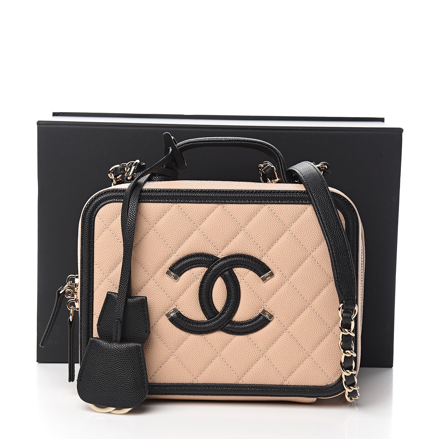 Chanel Caviar Quilted Medium CC Filigree Vanity Case Beige Black 9 of 9
