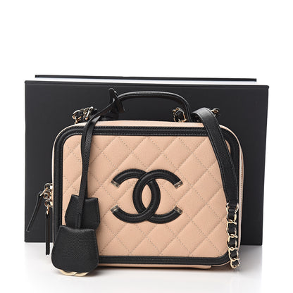 Chanel Caviar Quilted Medium CC Filigree Vanity Case Beige Black 9 of 9