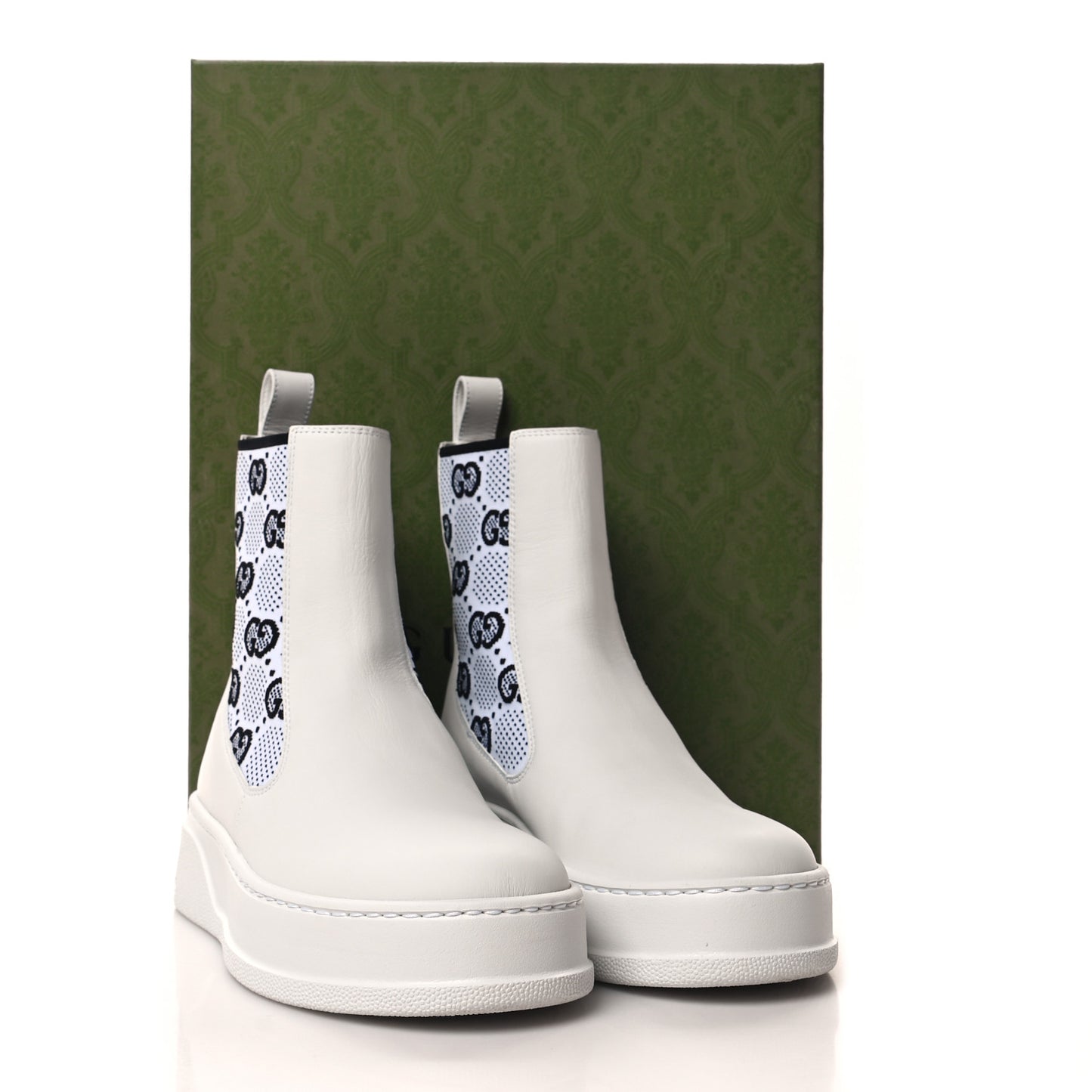 Dali Soft Calfskin Technical Jersey Knit GG Monogram Ankle Boots 35 White Great White Black