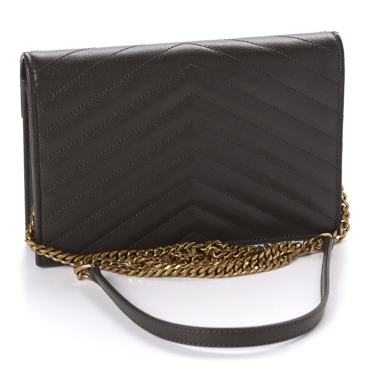 Grain De Poudre Matelasse Chevron Monogram Envelope Chain Wallet Pebble