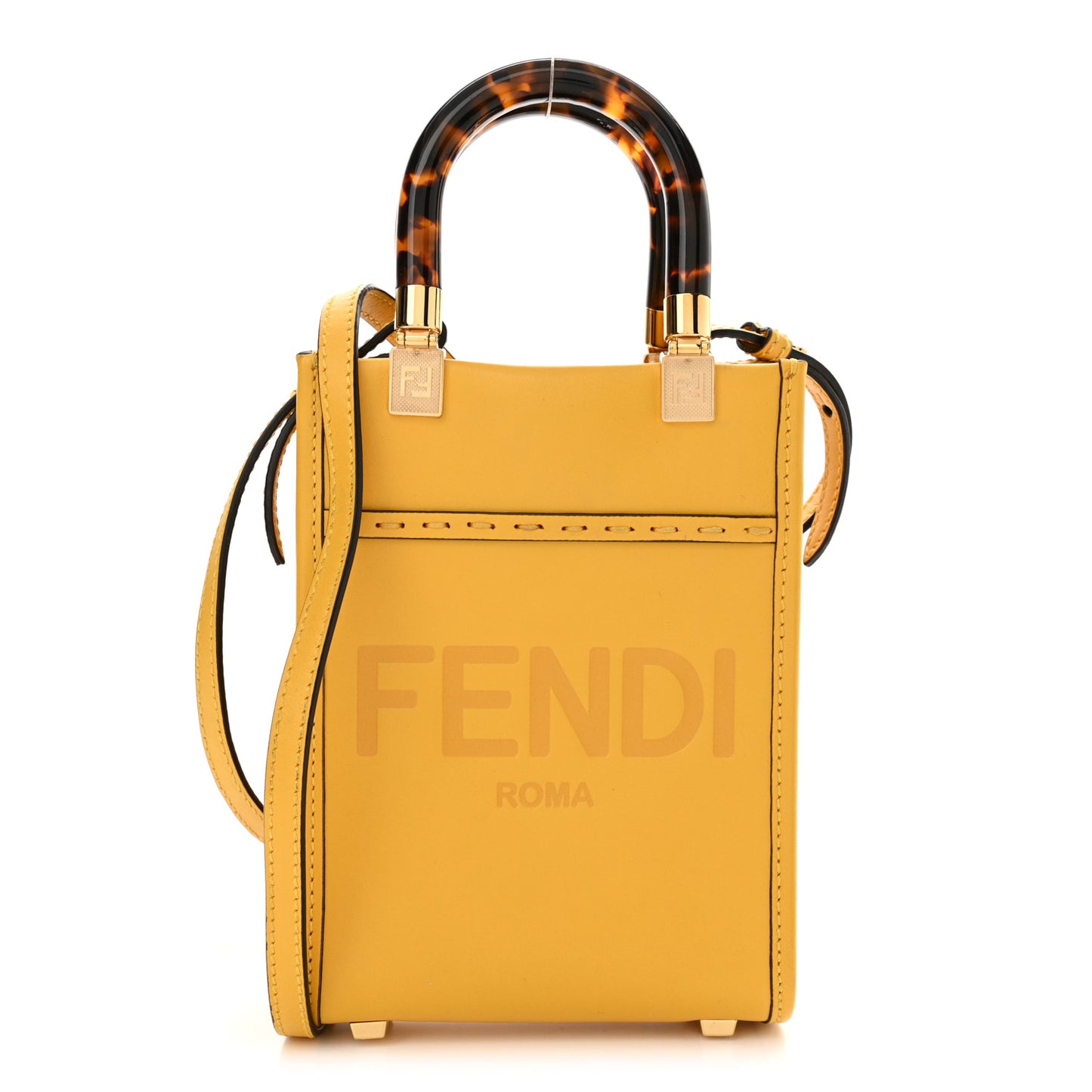 Vitello King Plexiglass Logo Embossed Mini Fendi Sunshine Shopper Tote Mimosa