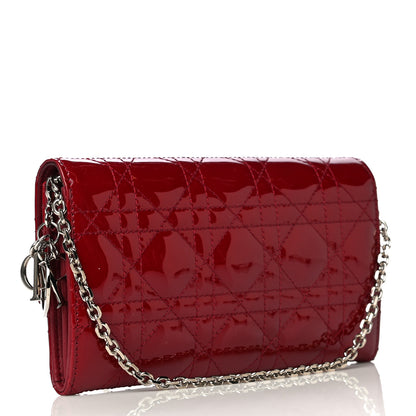 Christian Dior Patent Cannage Rendezvous Chain Wallet Red 3 of 16