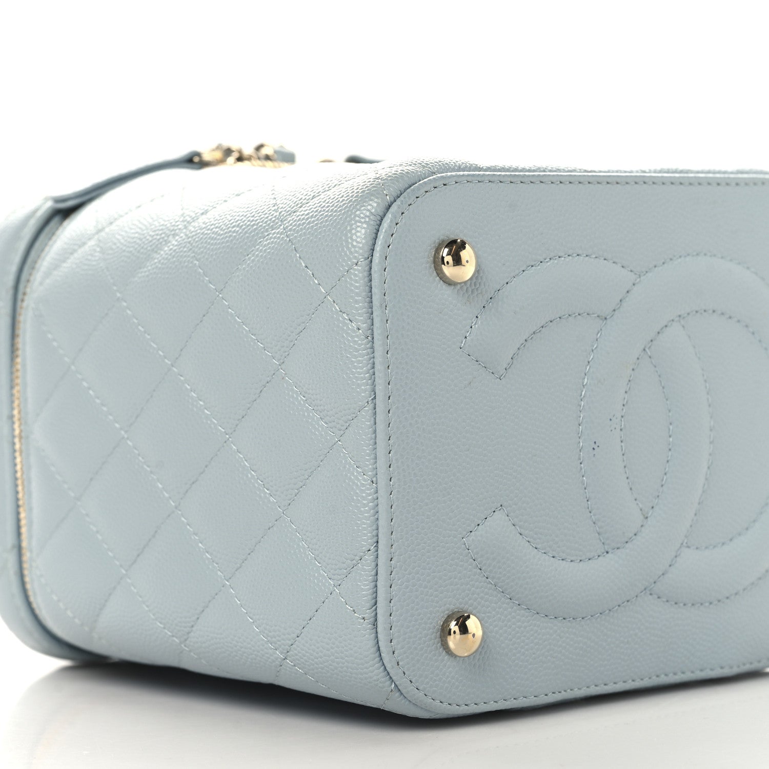 Chanel Caviar Quilted Small Top Handle Vanity Case With Chain Light Blue 10 of 12