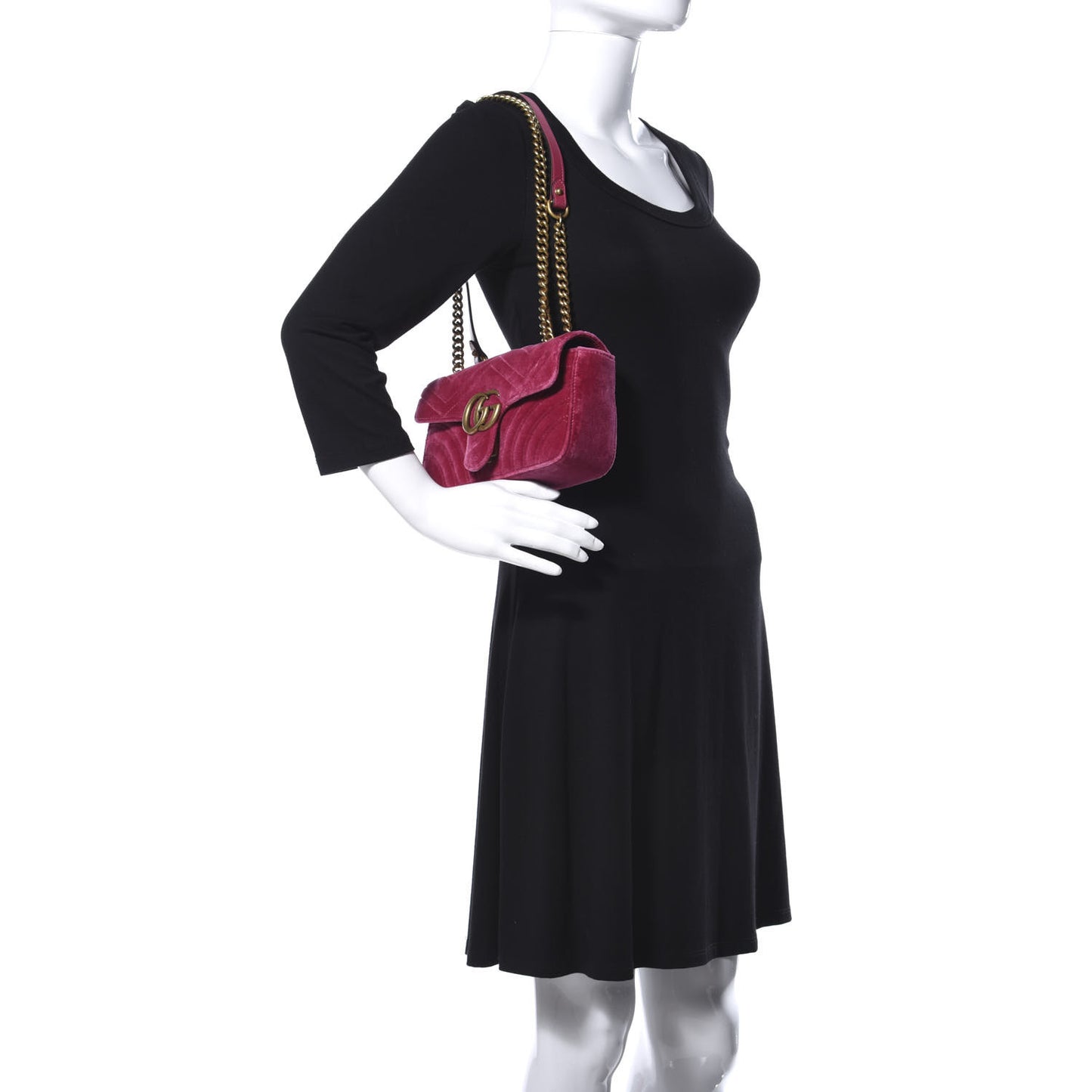 Velvet Matelasse Mini GG Marmont Shoulder Bag Fuchsia Violet Cyclamen