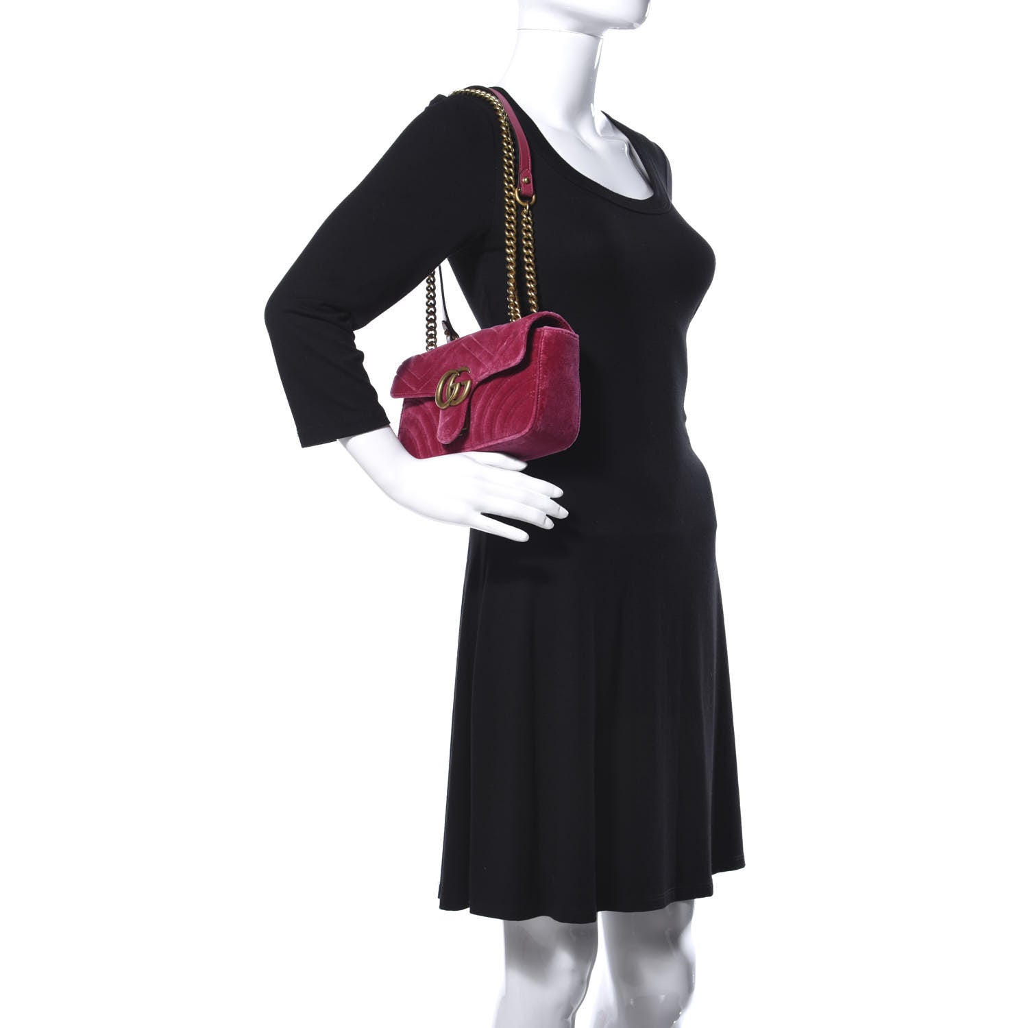 Gucci Velvet Matelasse Mini GG Marmont Shoulder Bag Fuchsia Violet Cyclamen 2 of 13