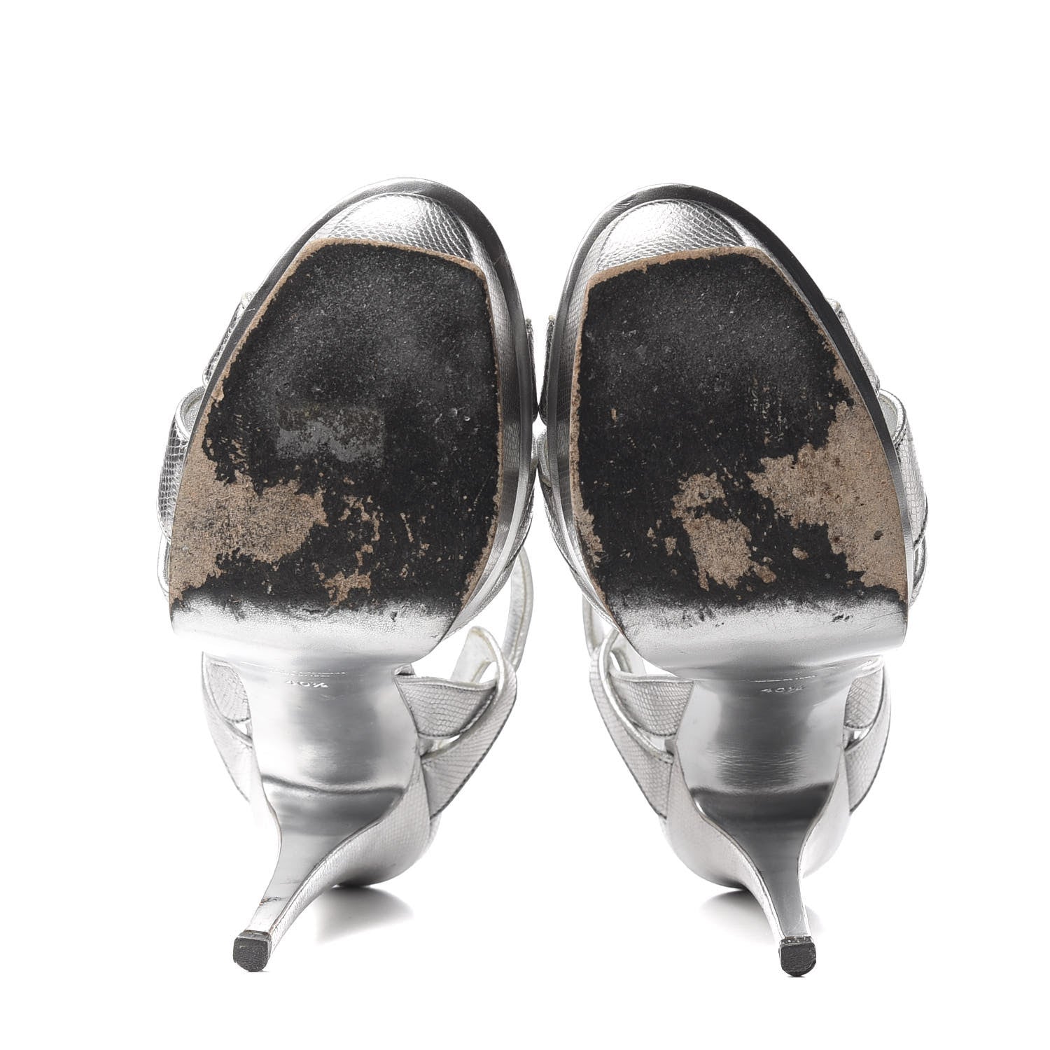 Saint Laurent Metallic Calfskin Tribute 105 Platform Sandals 40.5 Silver 7 of 11