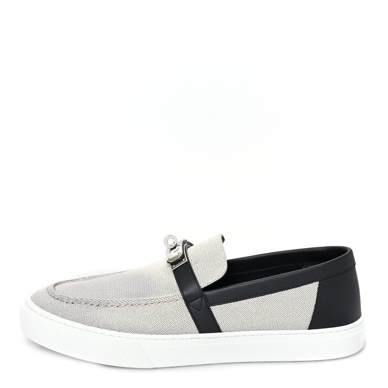 Hermes Toile De Coton Calfskin Game Slip On Sneakers 43 Prunoir Black 1 of 7