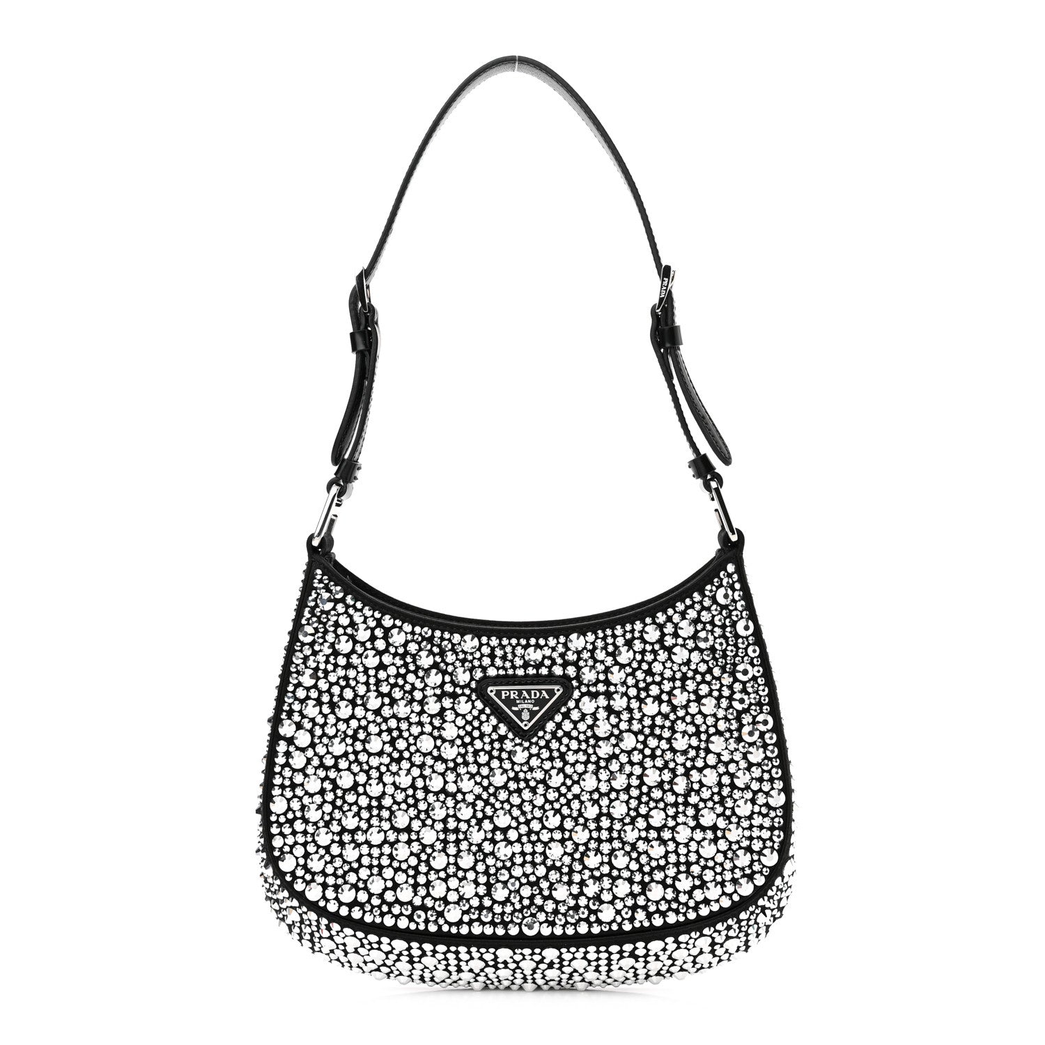 Prada Satin Crystal Cleo Adjustable Strap Shoulder Bag Metal 1 of 8