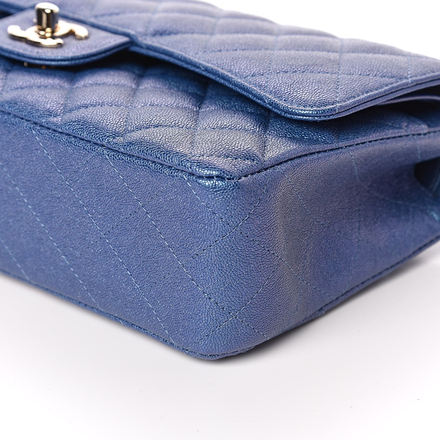 Iridescent Caviar Quilted Medium Double Flap Dark Blue