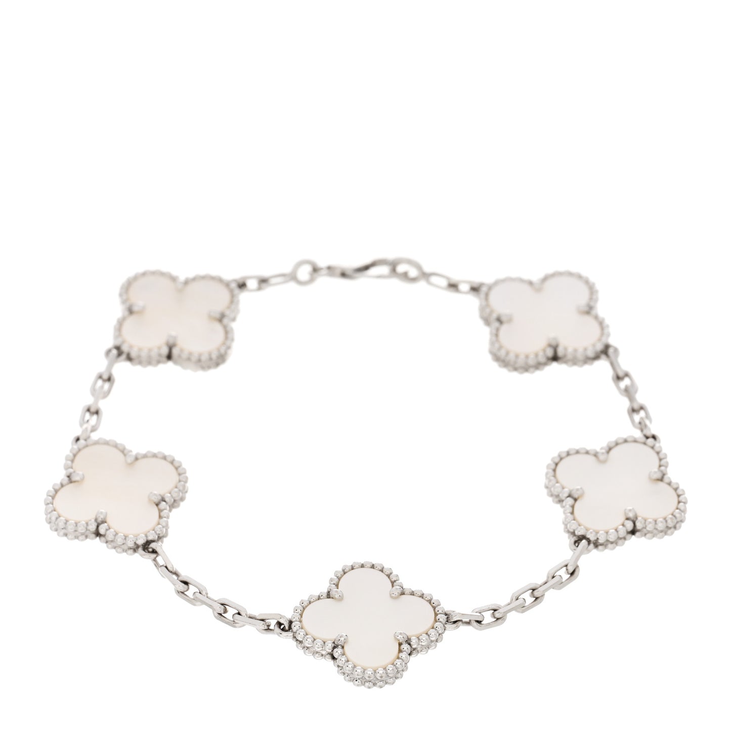 18K White Gold Mother of Pearl 5 Motifs Vintage Alhambra Bracelet