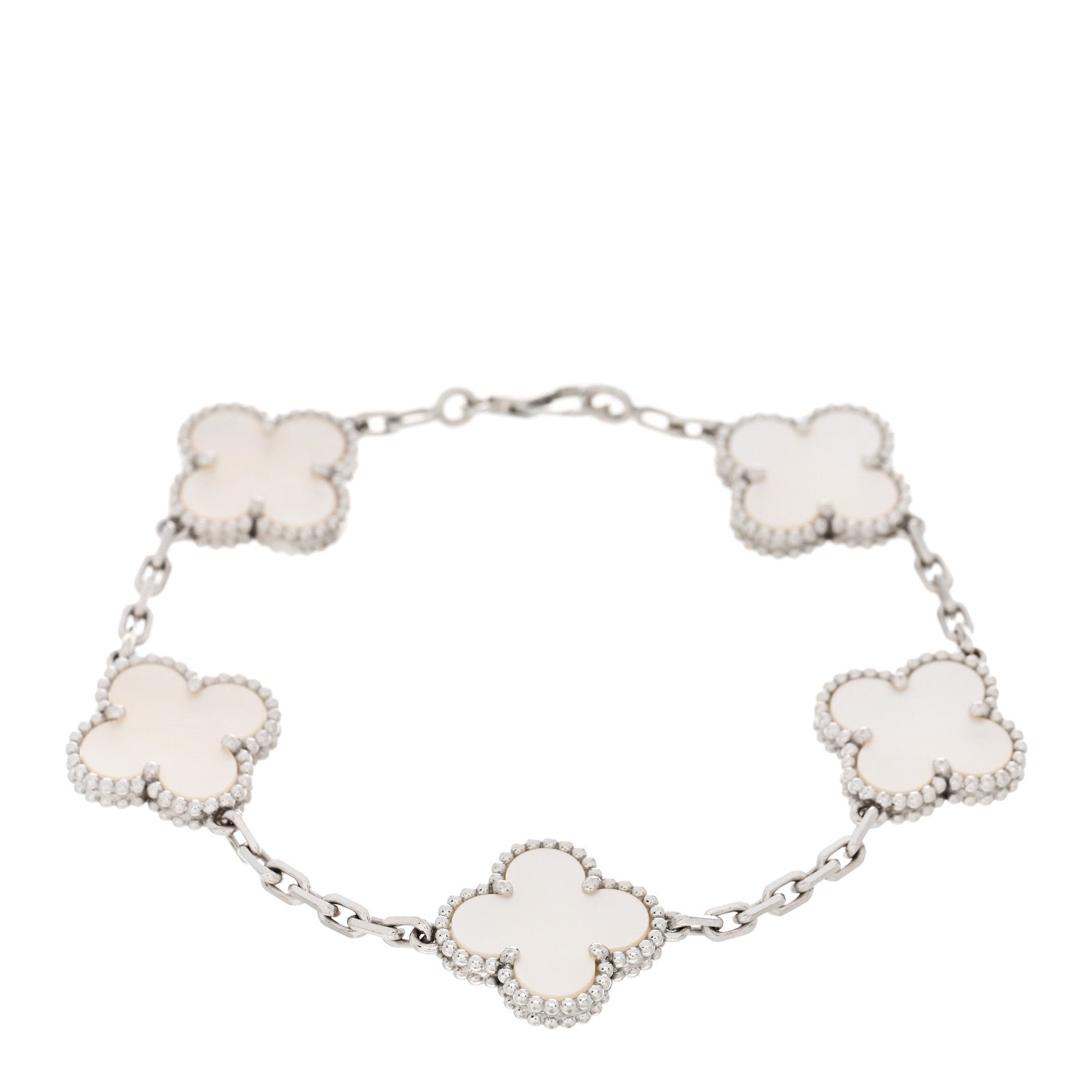 Van Cleef & Arpels 18K White Gold Mother of Pearl 5 Motifs Vintage Alhambra Bracelet 1 of 4