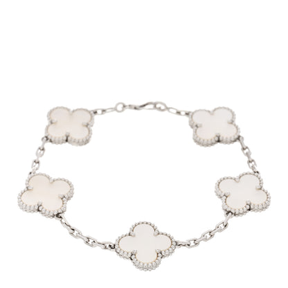 Van Cleef & Arpels 18K White Gold Mother of Pearl 5 Motifs Vintage Alhambra Bracelet 1 of 4
