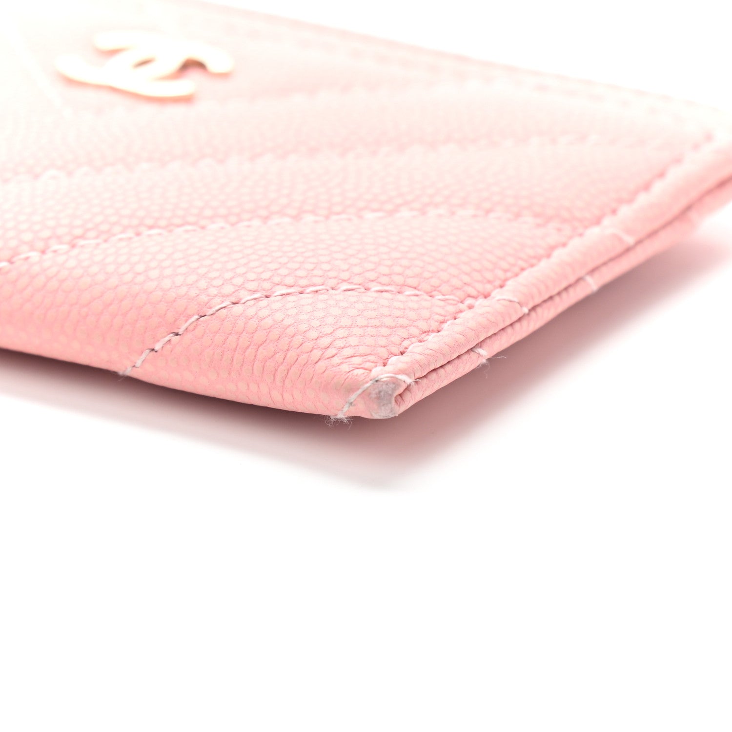 Chanel Caviar Flat Chevron Quilted Card Holder Wallet Pink 10 of 10
