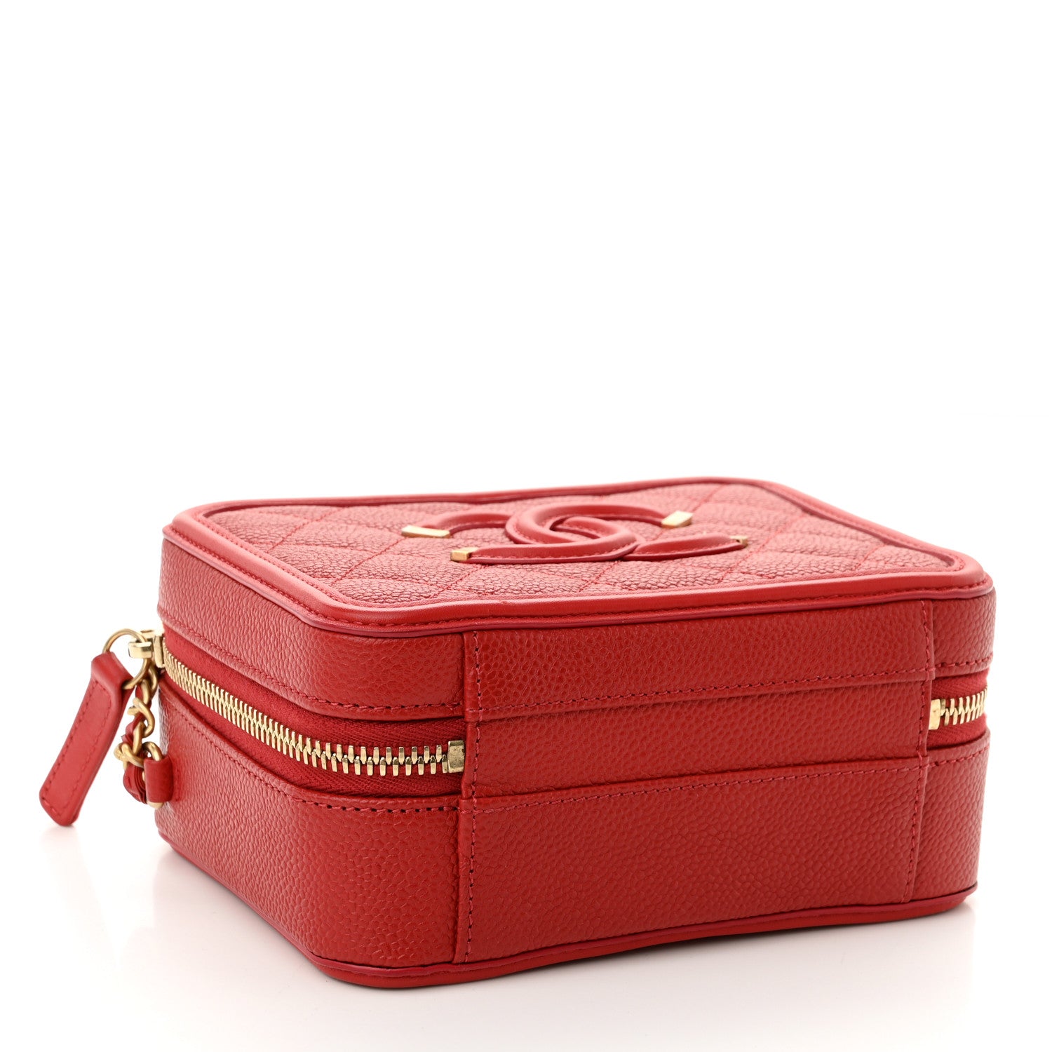 Chanel Caviar Quilted Small CC Filigree Vanity Case Red 4 of 10