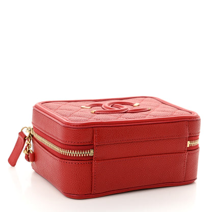 Chanel Caviar Quilted Small CC Filigree Vanity Case Red 4 of 10