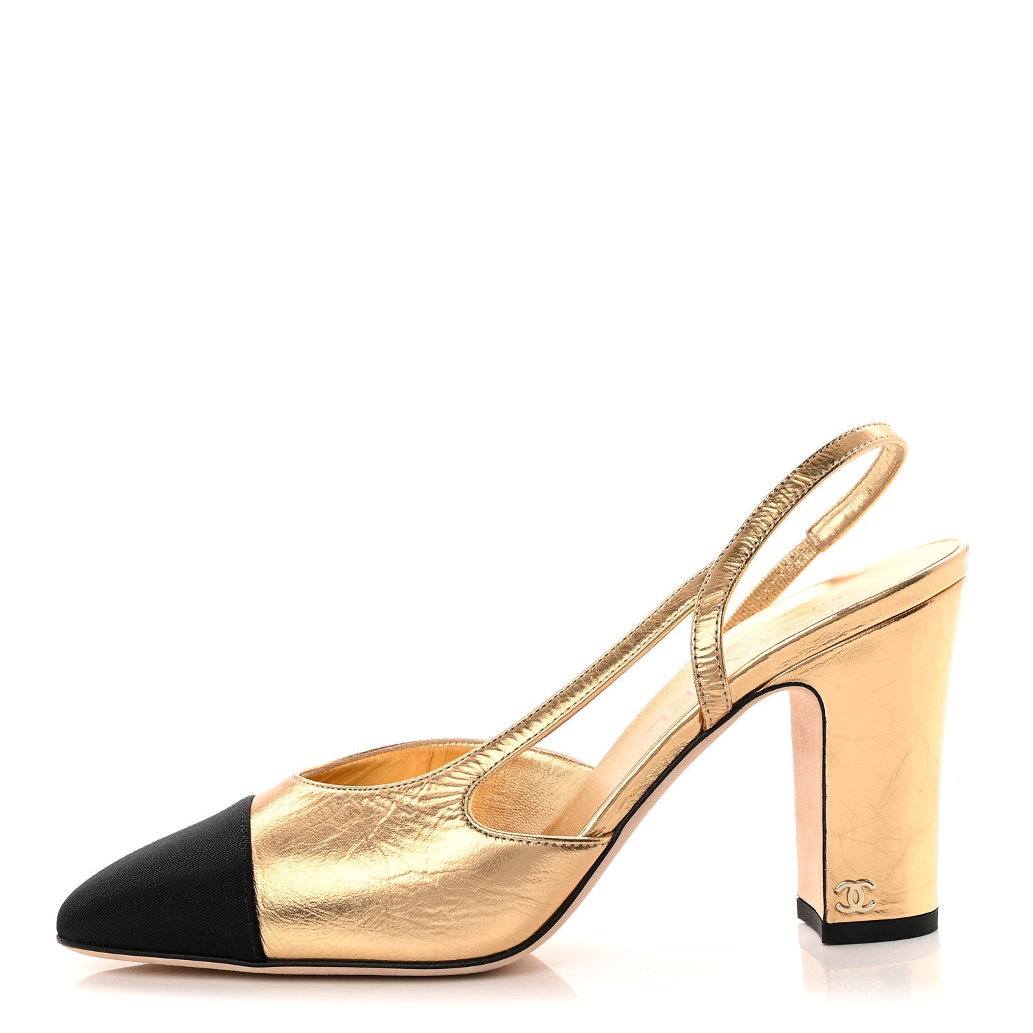 Chanel Laminated Crumpled Lambskin Grosgrain Cap Toe CC Slingback Chanel Laminated Crumpled Lambskin Grosgrain Cap Toe CC Slingback