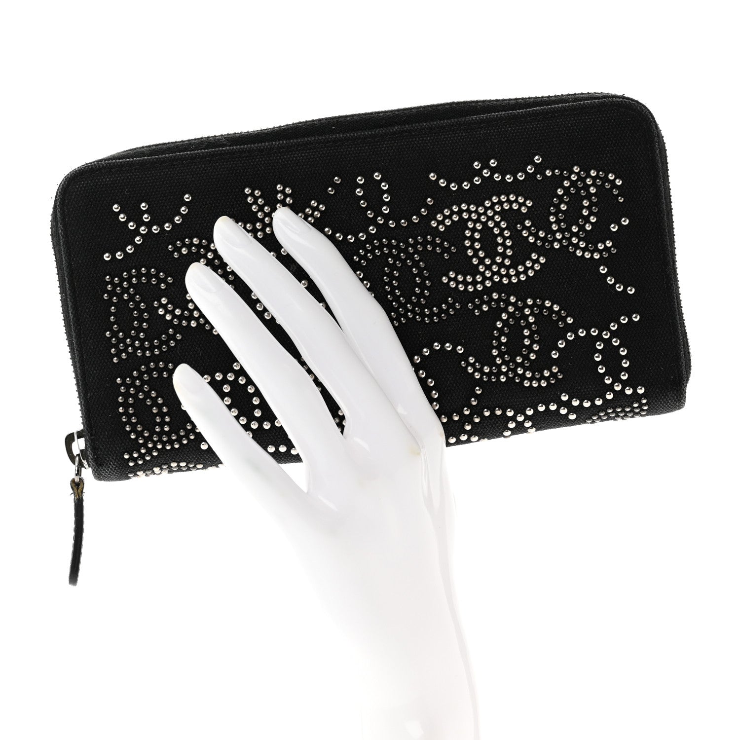 Chanel Canvas Studded CC Gusset Zip Around Wallet Black 2 of 12