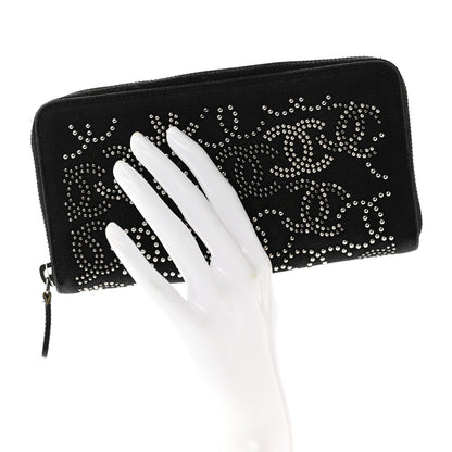 Chanel Canvas Studded CC Gusset Zip Around Wallet Black 2 of 12