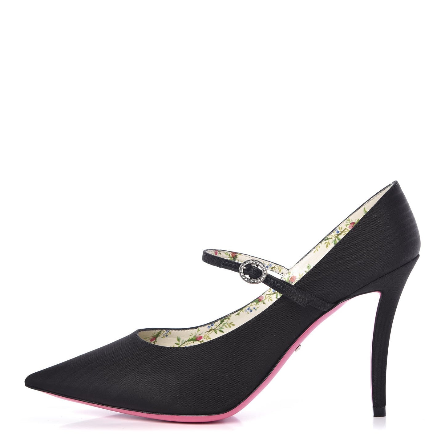 Moire Fabric Virginia Mary Jane Pumps 39.5 Black